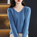 Women 100% Pure Wool Soft Sweater First Line Seamless V-neck Solid Pullover Autumn Winter Basis Casual Cashmere Knit Top