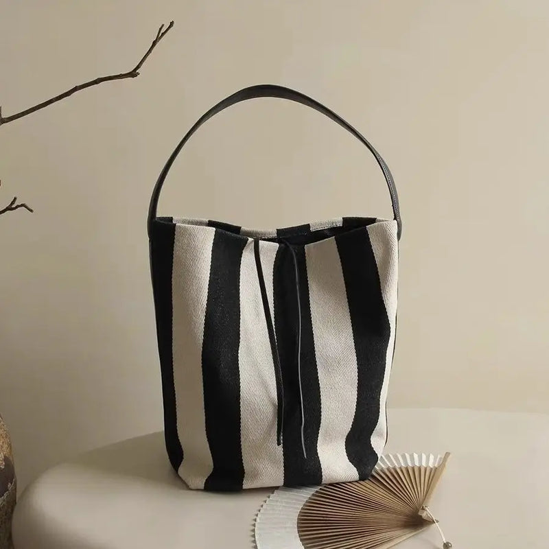 Women Tote Bag Striped Canvas Casual Fashion Simple SOFT Shoulder Bag Purses and Handbags High-Capacity