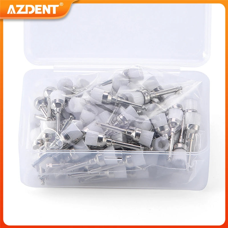 100pcs/Box Dental Polishing Brushes AZDENT Prophy Brush White Nylon Bowl Flat Shape Latch Type RA Polisher Single Use Dentsitry