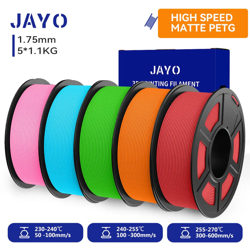 JAYO PETG 3D Filament 1.75MM High Speed PETG 3D Printer Filament 4Rolls High Flow Speedy Matte Effect 3D Printing Mateials