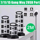 7/11/15 Ways Tower Socket Surge Protector Vertical Power Strip UK Plug Multi Outlets with 2 USB 2m Extension For Home Office