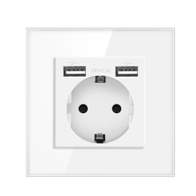 JHJCH wall crystal glass panel power socket plug has been grounded, 16a European standard power socket 86mm * 86mm