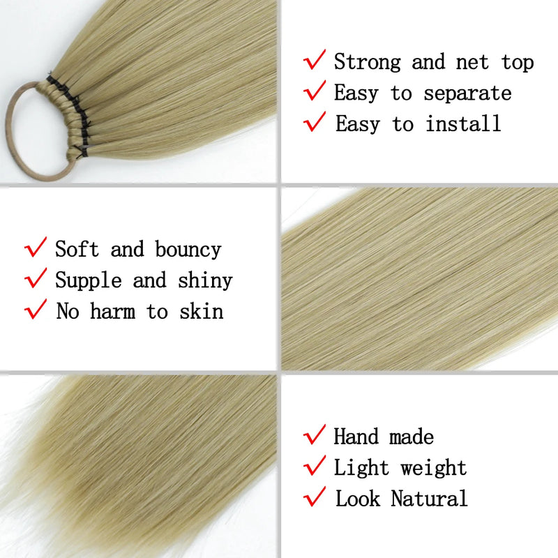 Synthetic Long Straight Ponytail With Elastic Band Wrap Around Straight Ponytail Extension Heat Resistant Pony Tail For Women
