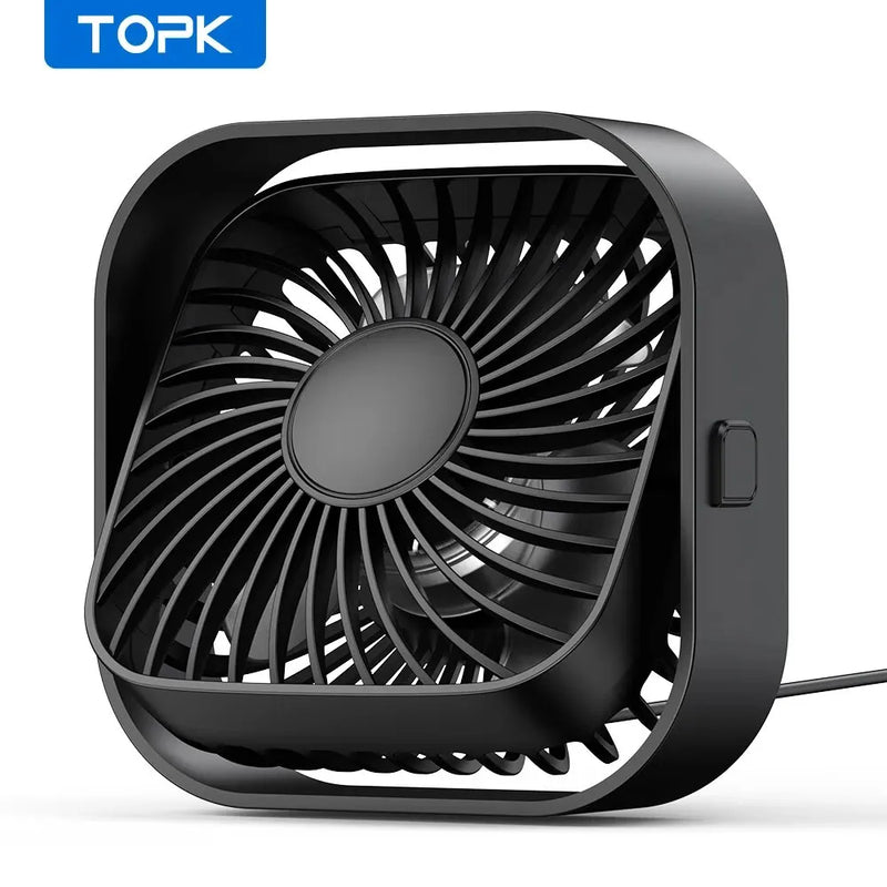 TOPK USB Desk Fan,Strong Airflow &Quiet Operation,Three-Speed Wind Small Fan,360° Rotatable Head for Home Office Table & Deskto