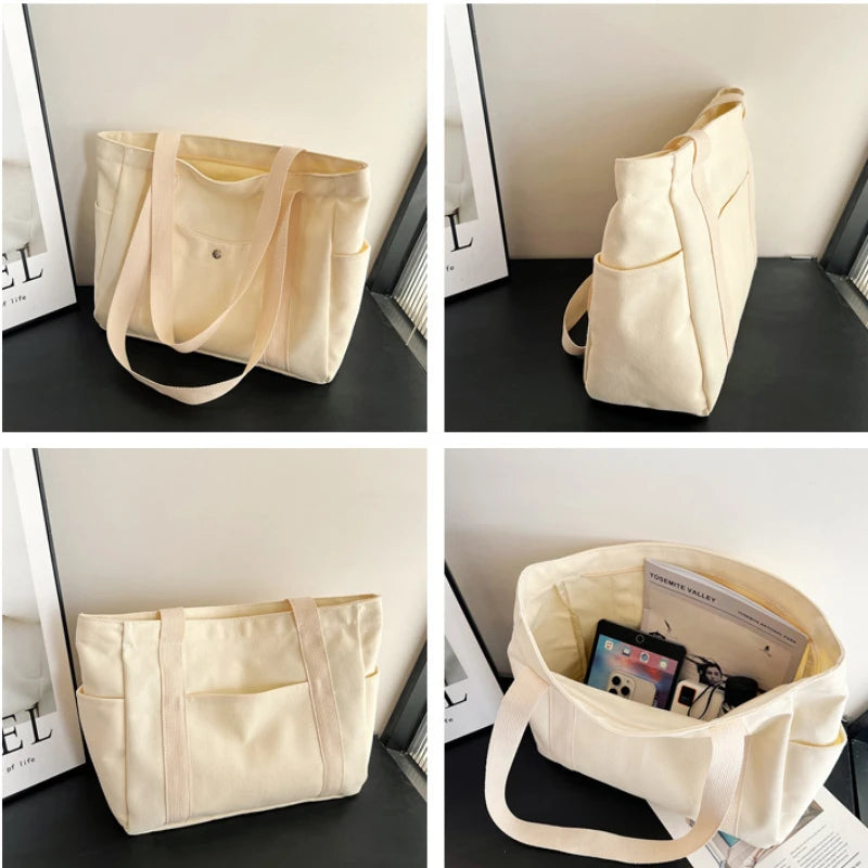 Student Classroom Canvas Handbag New Single Shoulder Tote Bag Large Capacity Commuter Shopping Bag