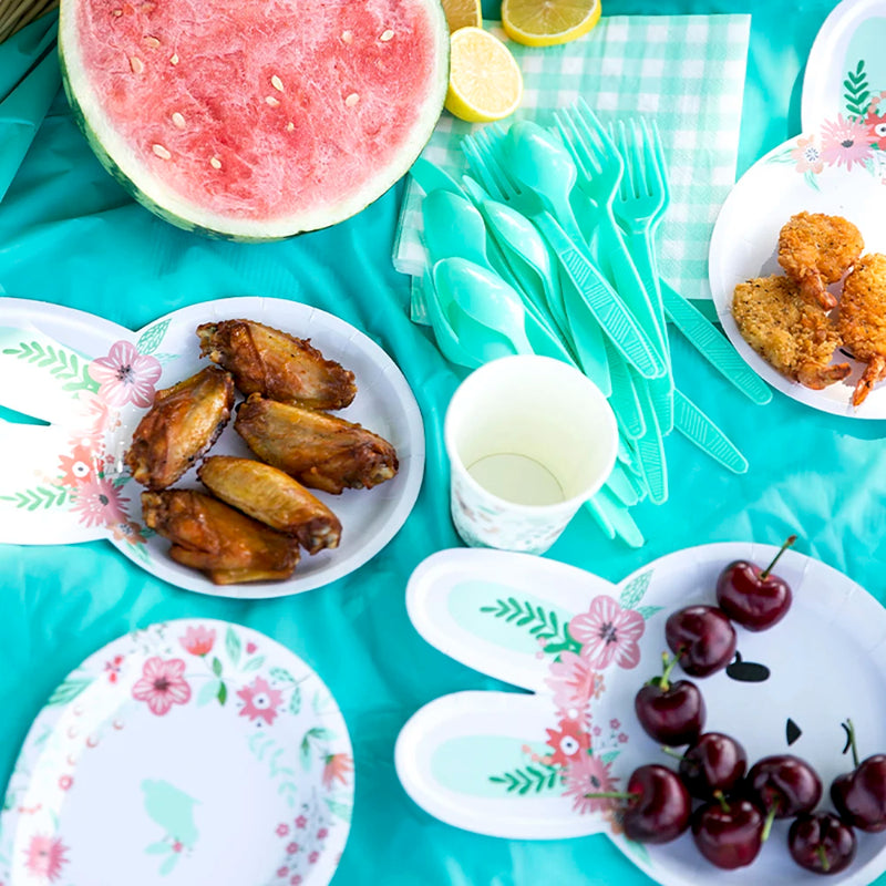 8pcs Easter Bunny Egg Paper Plates Rabbit Ear Shape Cups Happy Easter Party Tableware Birthday Party Baby Shower Decor Supplies