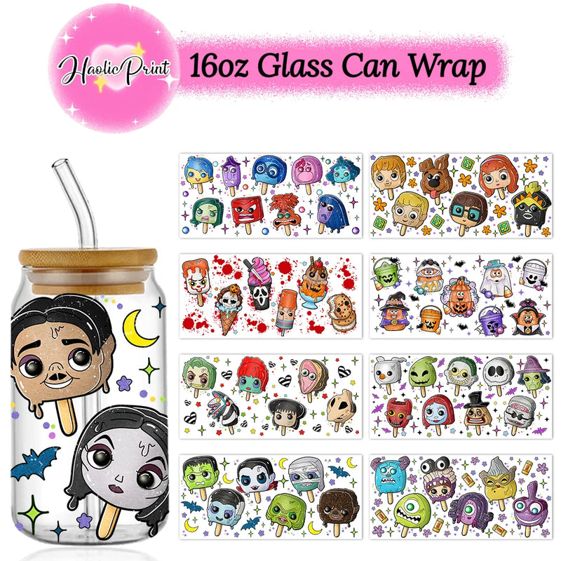 Character Popsicles UV DTF Cup Wrap Ice Cream 16oz Libbey Glass Plastic Can DIY Sticker Selfadhesive Washable Cup Not Included