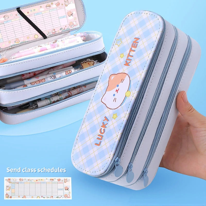 Cute Multi-layer Pencil Case Large Capacity Aesthetic Stationery Anime Pencil Bag Box for Girls Organizer Kawaii School Supplies