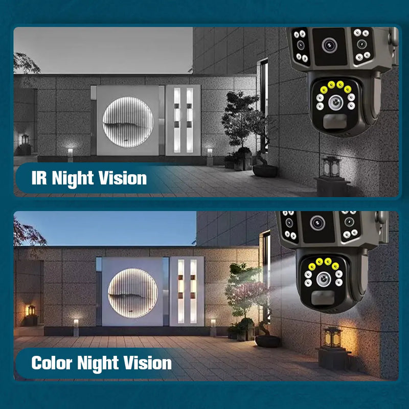 9MP 4K IP Camera Dual Lens Screen WiFi PTZ Auto Tracking Waterproof Panoramic Surveillance Camera with Voice Intercom System