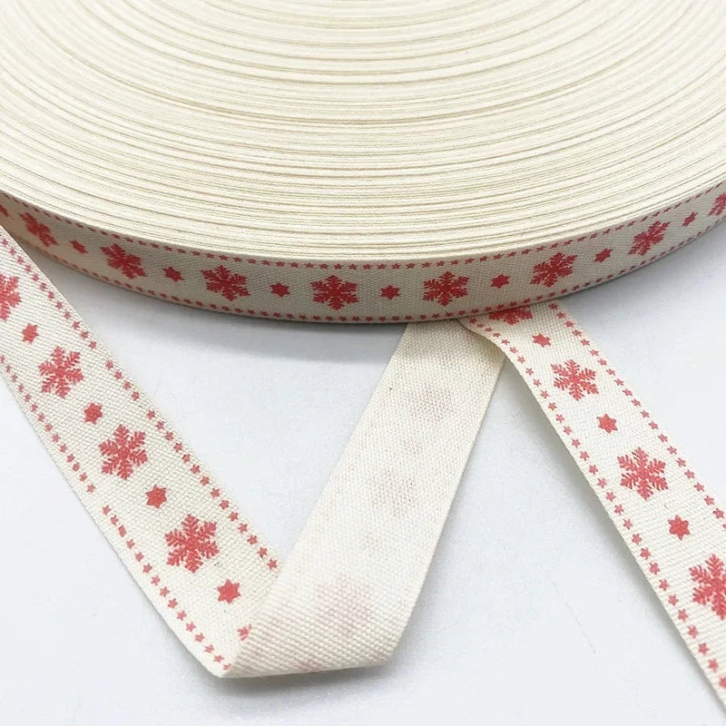 New 5yards 15mm Christmas Printed Polyester Cotton Ribbon DIY Wedding Christmas Party Gift Wrapping Supplies