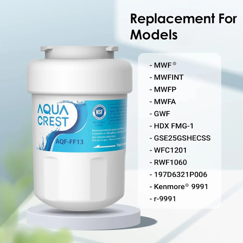 AQUA CREST AQF-FF13 Replacement for GE® SmartWater® MWF®, MWFINT, MWFP, MWFA, GWF, HDX FMG-1, GSE25GSHECSS, WFC1201, Kenmore® 99