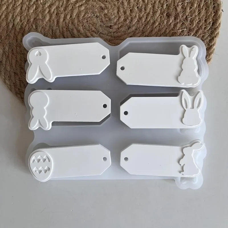 6 in 1 Easter Rabbit Egg Pendant Silicone Mold Easter Hanging Label Casting Molds Bunny Aromatherapy Plaster Hanging Tag Mold