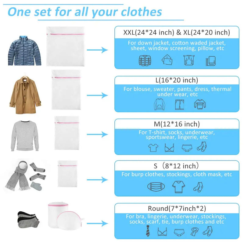 7Pcs Mesh Laundry Bags with Zipper, Travel Storage Organizer Bag, Clothing Washing Bags for Blouse, Bra, Stocking, Underwear