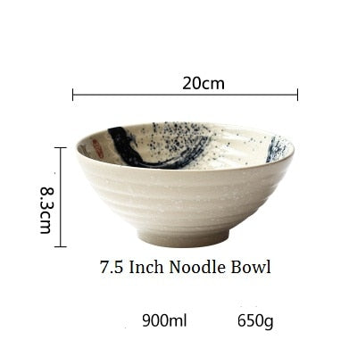 Japanese style 7.5 inch large bowl ramen bowl ceramic soup bowl retro tableware hat bowl trumpet bowl ceramic