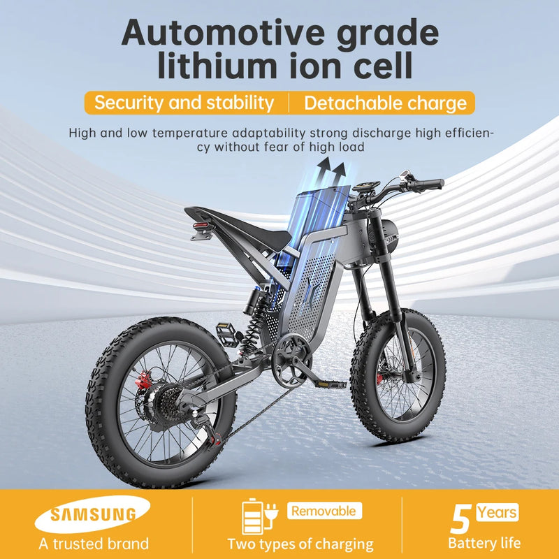 EKX X21 Adults Electric Bike 2000W 48V35AH 55km/h Samsung Battery Snow Electric Motorcycles 20“*4.0 Off Road Tyre Mountain Ebike