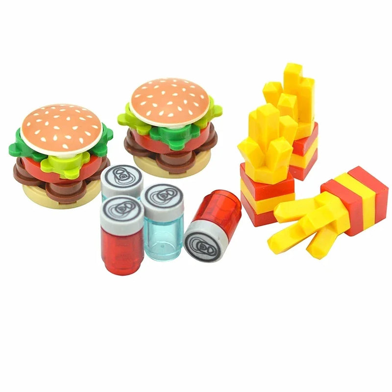 DlY Mini Food Building Block Figures Bread Fish Fruit Chicken Crab Hot Dog Cake Pizze Carrot Box Creative Toys City Parts Brick