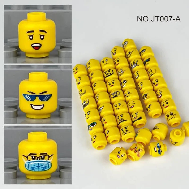 56pcs/Lot DIY Figures Head Building Blocks Accessories Laugh Cry Cute Angry Facial Expression Mini Bricks Toys Model Kids Gifts