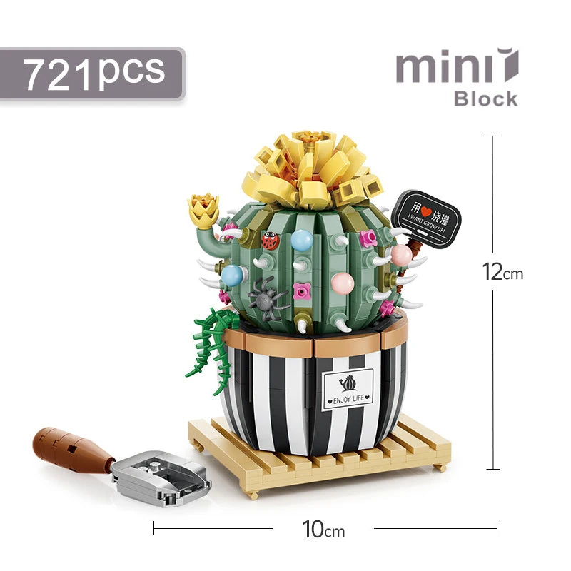 LOZ Lizhi Fomantic Cactus Desk Potted Assembly Small Particle，Mini Flowers Green Plant Decoration Toys，DIY Kid Gift For Adult