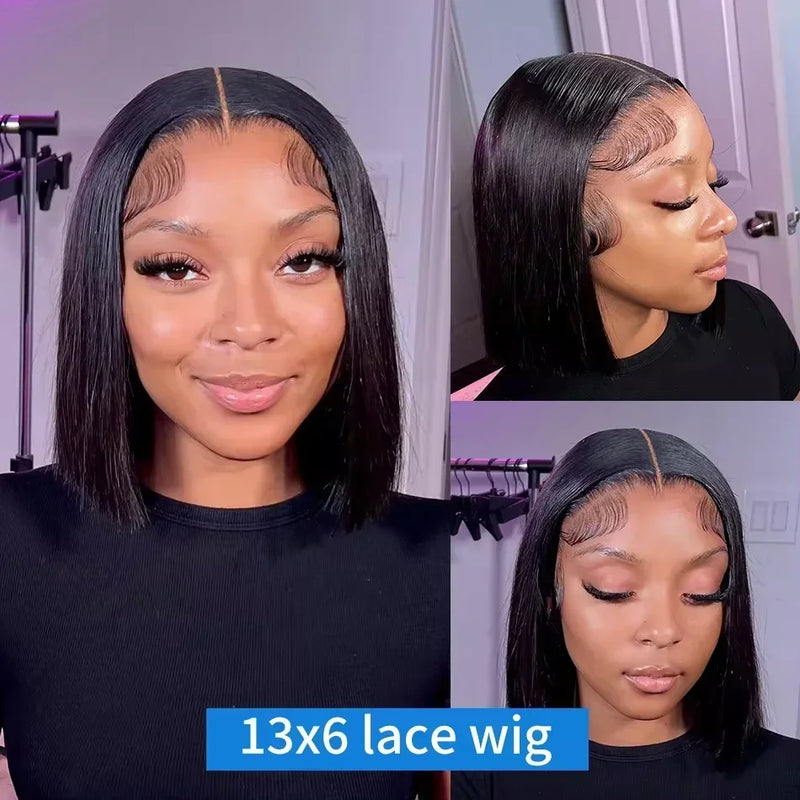 Short Bob Human Hair 13x6 13x4 HD Lace Frontal Wig Natural Color Bone Straight 4x4 Closure Bob Wigs Pre Plucked With Hairline
