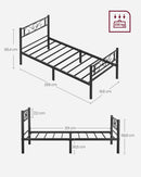 VASAGLE bed 90x200 cm Guest bed Single bed Metal bed Rack bed frame Metal bed Easy Assembly ink black