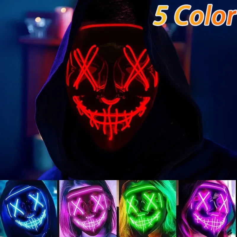 Halloween Masks of Terror Led Face Light Mask Scary Scream Bright Mask for Carnival Halloween Costumes for Men Glow in The Dark