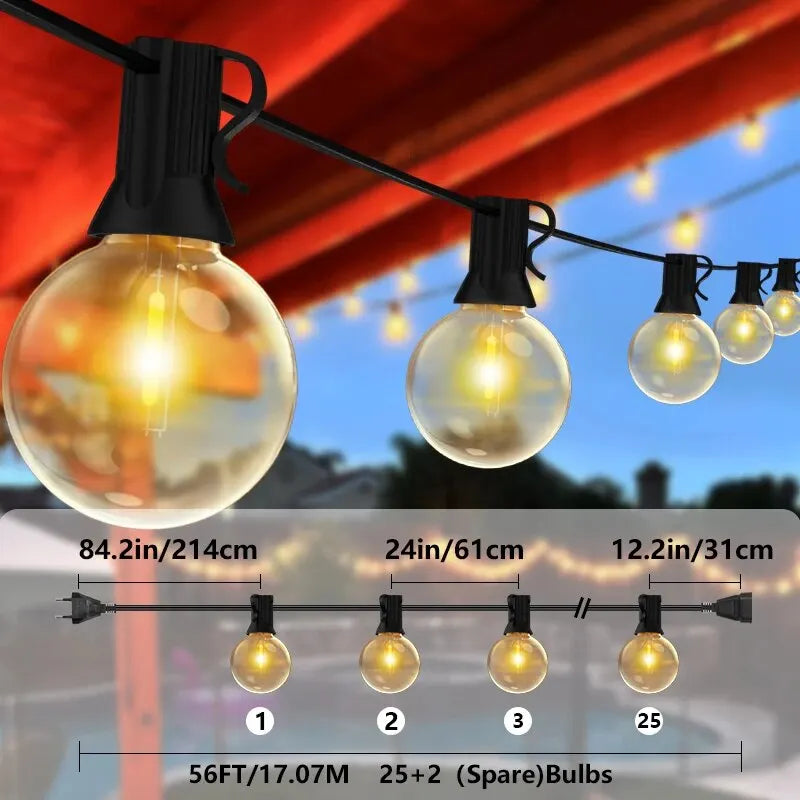 106FT LED G40 Ball String Lights Waterproof Outdoor Garden Garland String Lights Terrace Garden Pub Christmas Party Decoration