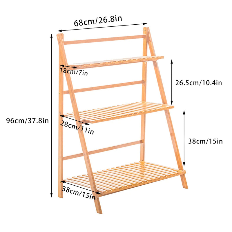 3 Tier Bamboo Flower Plant Pot Shelf Stand Display Ladder Garden Rack Holder Storage Indoor Outdoor