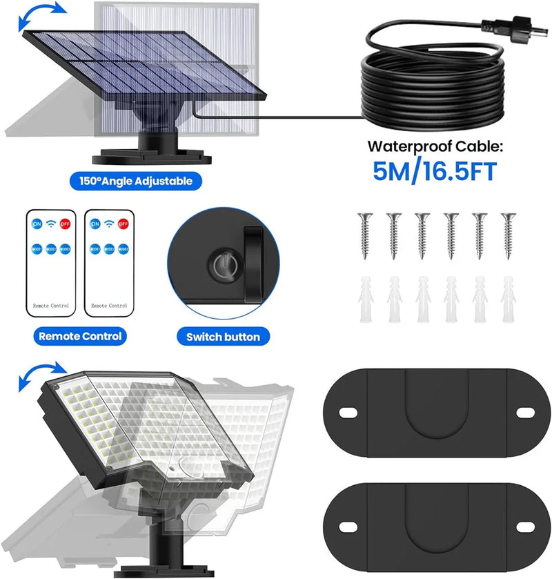 160 LED Super Bright Motion Sensor Solar Lights Outdoor IP65 Waterproof Remote Control Garden Street Porch Emergency Wall Lamp ﻿