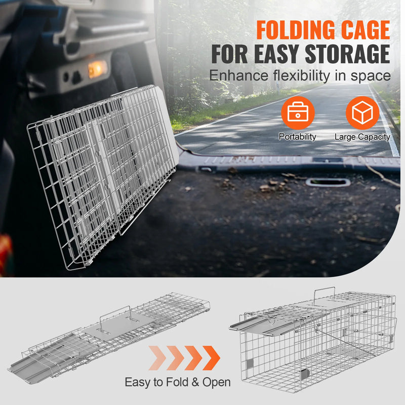 VEVOR Live Animal Cage Trap Humane Cat Rodent Control Folding with Handle for Rabbits Stray Cats Squirrels Raccoons Groundhogs