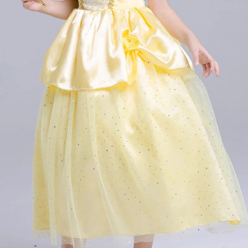 Girl Belle Princess Dress Kids Beauty and The Beast Costume Children Christmas Birthday Cosplay Elegant Party Dress 2-10 Years