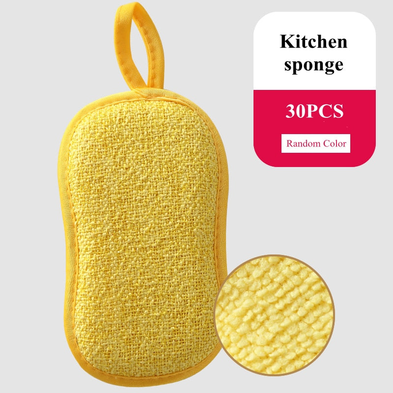 5/10/20/30PCS Dishwashing Sponge Non-Scratch Microfiber Magic Sponge Non Stick Pot Dishcloth Kitchen Gadgets Cleaning Utensils