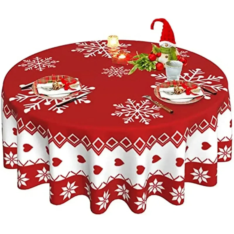 Christmas Table Cloth Red Round Christmas Tablecloth 60 Inch Washable Reusable Winter Snowflake Tablecloth for Holiday Party