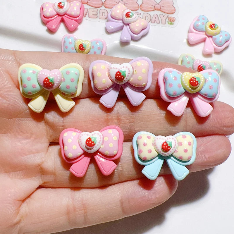 10Pcs New Lovely Mini Kawaii Cartoon Strawberry Heart-Shaped Butterfly Junction Resin Diy Jewellery Hairpin Accessories Decorate