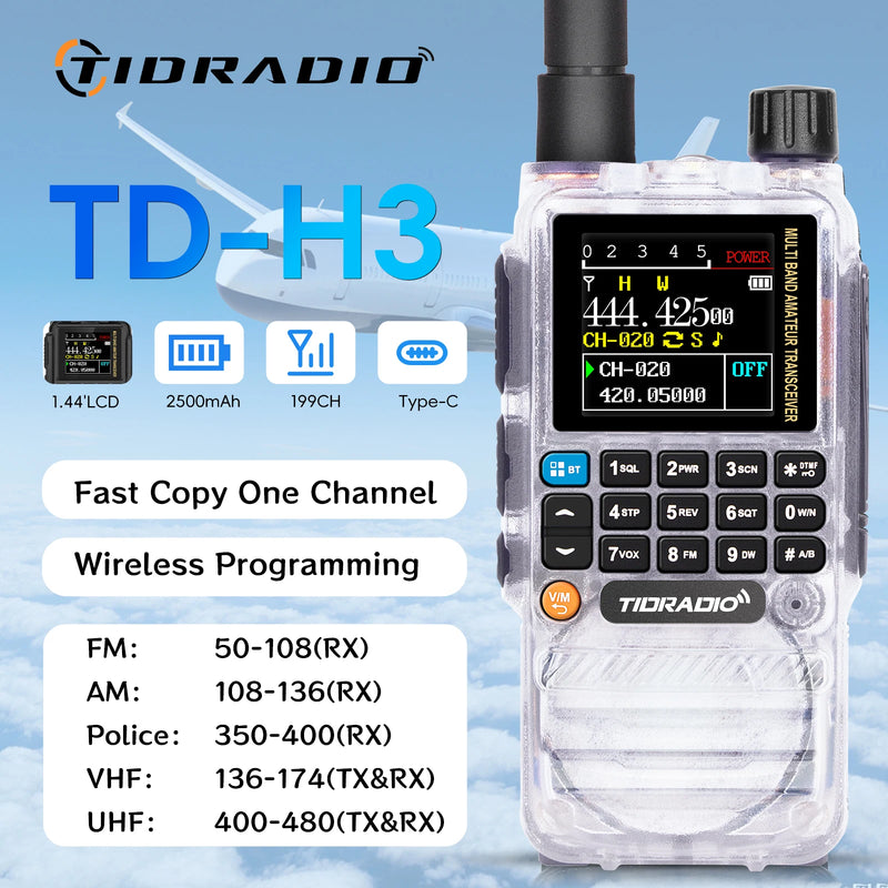 TIDRADIO H3 Walkie Talkie Two Way Radio Phone APP Wireless Programming Dual PTT Air Band Long Range Radio USB-C Programming