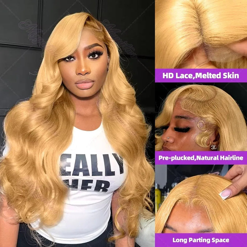Honey Blonde Human Hair Wig Hd Lace 13x6 Hd Lace Frontal Wig 250 Density Preplucked Body Wave 13x4 Hd Lace Front Wig for Women