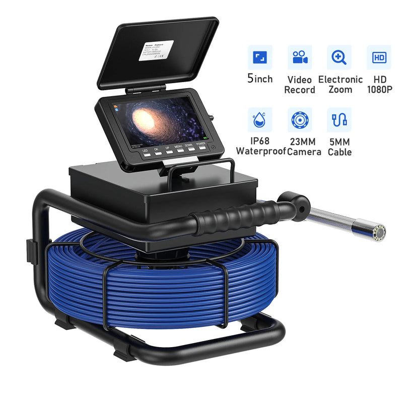 Pipe Inspection Camera 5in+ Self-Leveling 512HZ Transmitter+Audio Recording +DVR Drain Sewer Inspection Video  Endoscope Camera