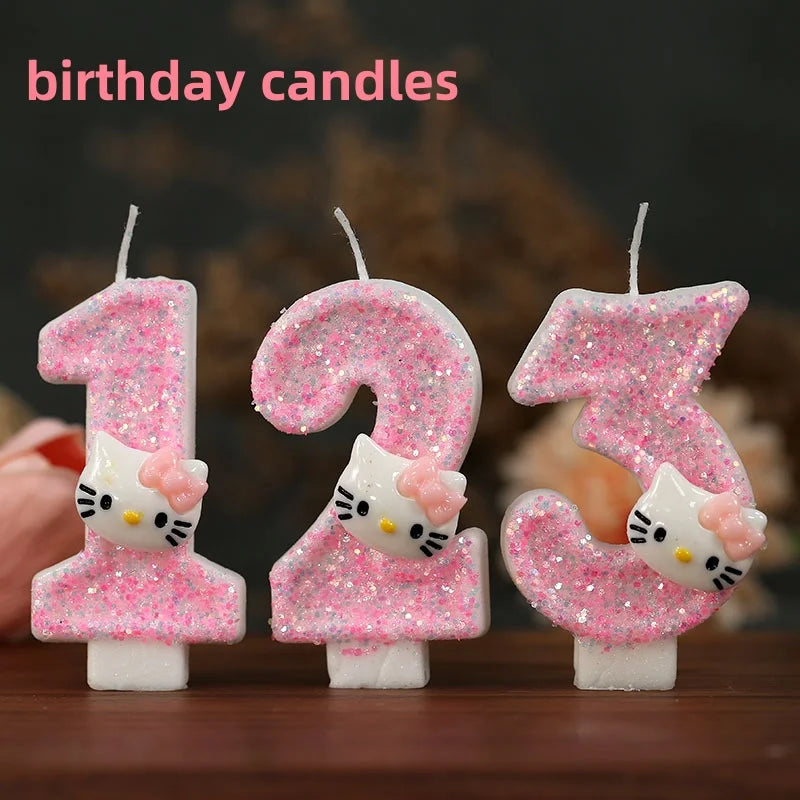 hello kittycake decorating tools birthday candle cat head number candle girl happy birthday decoration sanrio pink children gift