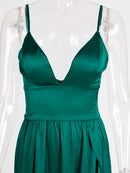 Green Red Satin V Neck 2 Splits Party Dress Backless Sexy Maxi Dress Empire Sleeveless Night Club Long Dresses