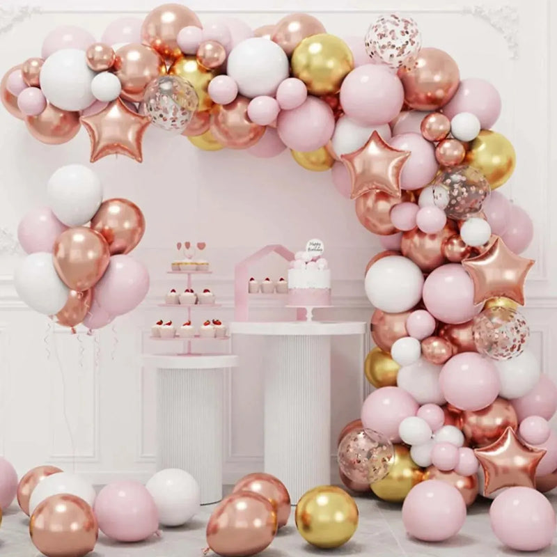 1set Rose Gold Balloon Garland Arch Kit with Pink Gold White Balloon for Graduate Day Proposal Valentine's Day Confession