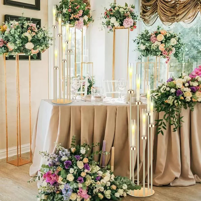 4PCS 46"Tall Metal Floor Candlestick Holder With 24 PCS LED Candles For Wedding Pary Birthday Centerpieces