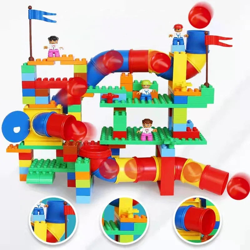 Big Building Blocks Crazy Marble Race Run Slipway Pipeline Ball Compatible Large Bricks Maze Game Children Kids Montessori Toys