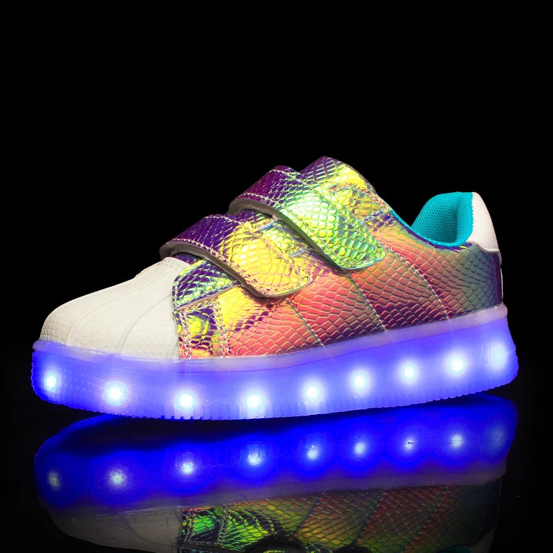 JawayKids New USB rechargable Led Kids Shoes With Light,boys girls superstar shoes women,Men Fashion Light Up Led Glowing Shoes