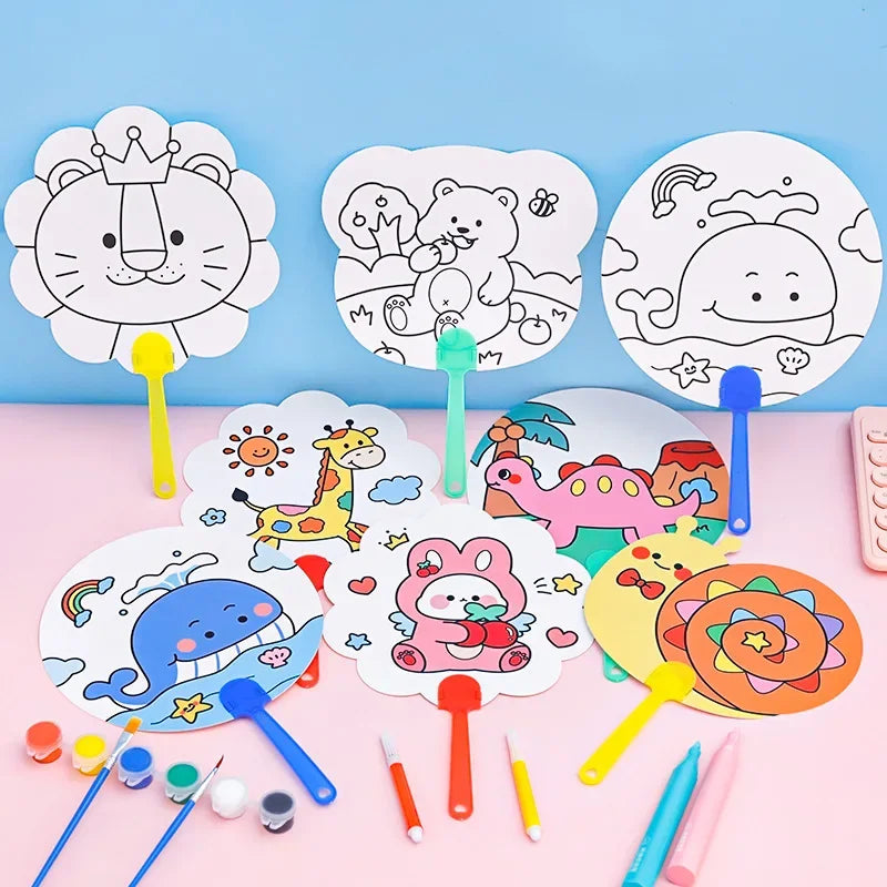 8Pcs Cartoon Cute Graffiti Painting Summer Fan Toys for Kids Birthday Party Favors Baby Shower Pinata Filler Kindergarten Gifts