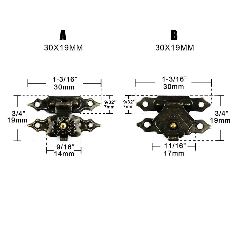 12pcs Antique Brass Bronze Decorative Mini Small Jewelry Chest Gift Wine Box Wood Case Hasp Latch Toggle Lock With Screw 19x30mm