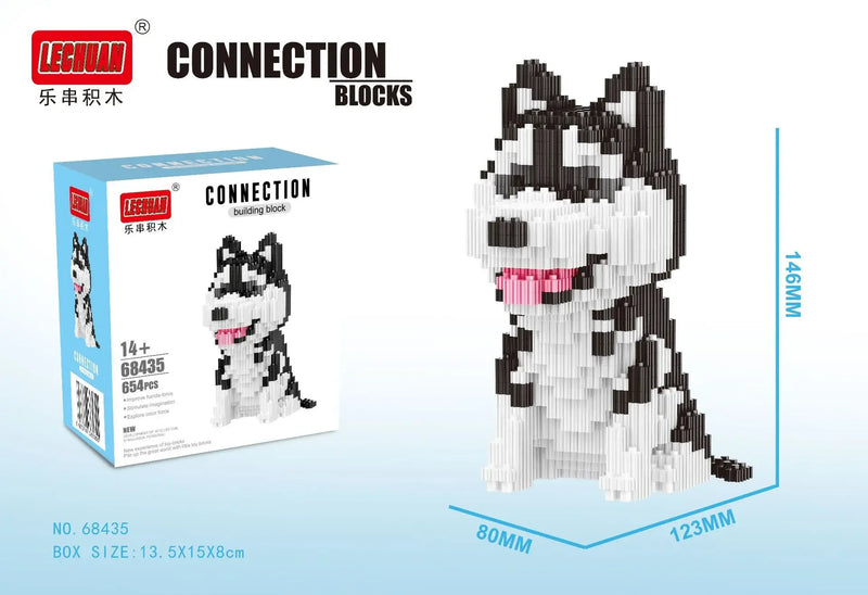 Linkgo Connection Building Blocks Collie Husky Bulldog Corgi Schnauzer 3D Model Animal Dog Mini Bricks Figure Toys For Kid Gift