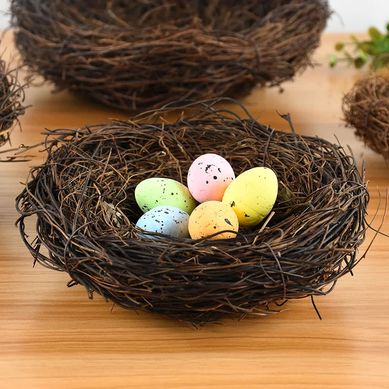 Artificial Rattan Round Nest Cages Easter Eggs Storage Simulated Bird's Nest Easter Party Tree Decoration DIY Craft Bird House