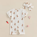 Toddler Boy Easter Casual Romper Short Sleeve Chick Print Jumpsuit with Matching Hat and Socks Set