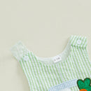 Easter Bunny Romper with Carrot Embroidery and Striped Truck Design Sleeveless Crew Neck Jumpsuit for Infant Spring Outfit