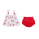 Baby Summer Dress Suit Baby Girl Clothes 0-2 Years Infant Toddler Cherry Sling Dress Bread Pants Two-piece Clothing Set KF1138