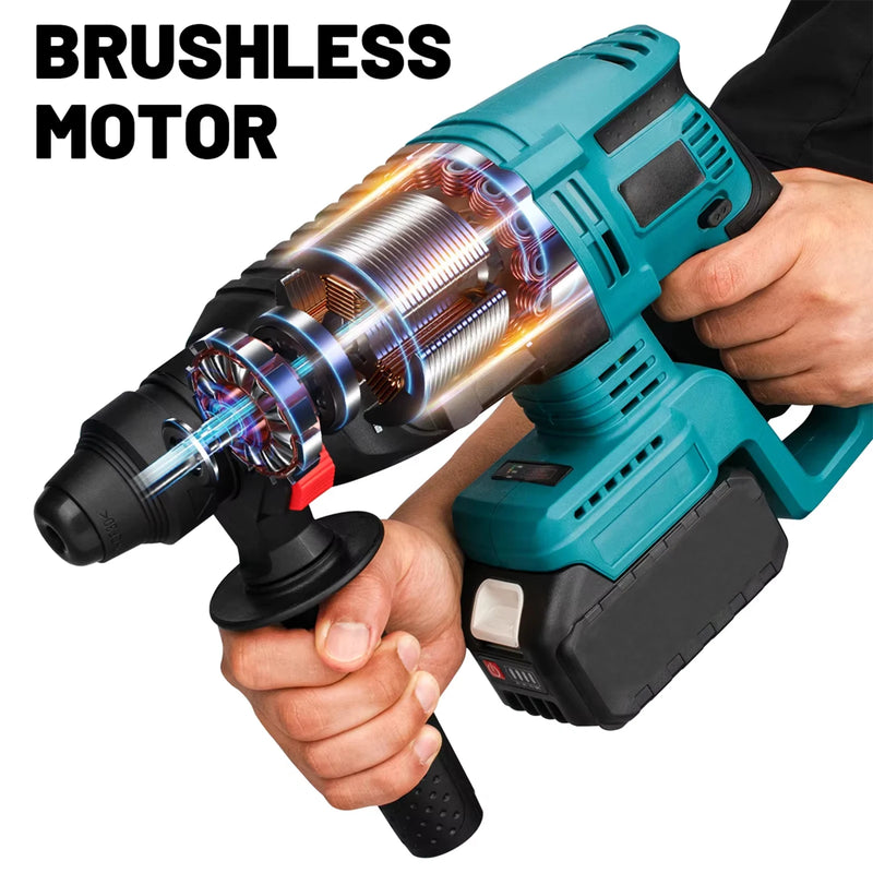 26MM Brushless Electric Hammer Drill Multifunctional Cordless Rotary Hammer Impact Drill Power Tool For Makita 18V Battery